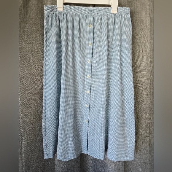 Teddi Petite Vtg 90s Blue Check Flower Button Front Midi Skirt Size PL - Picture 1 of 6